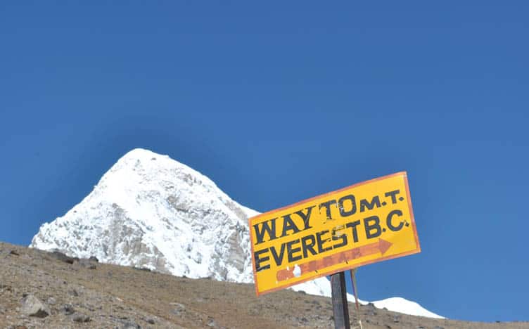Sign showing way to Mount Everest Base Camp.