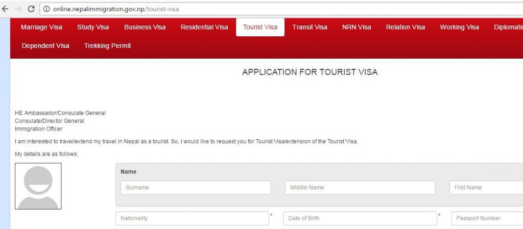 online tourist visa form for Nepal