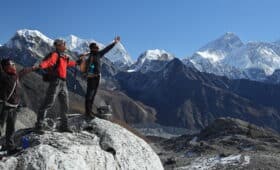 Everest from ascent to Renjo La Pass 5,360m - 17,585ft)