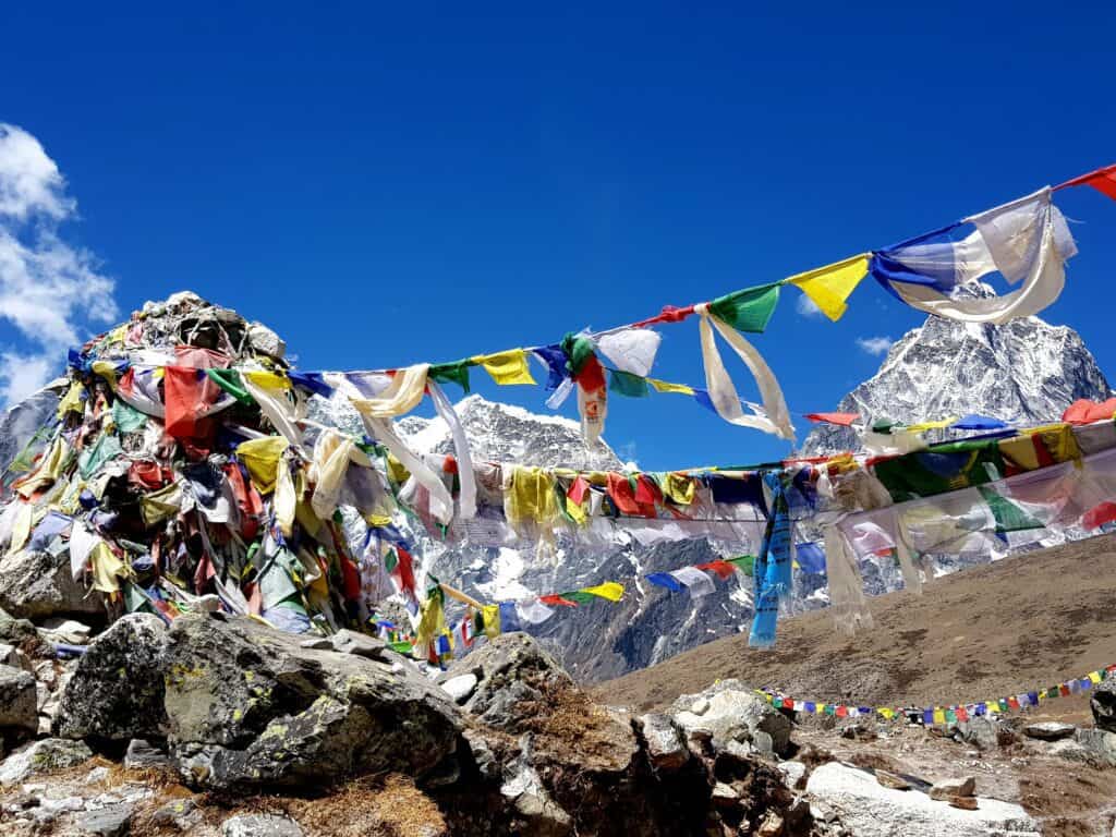 prayer flags and mountains